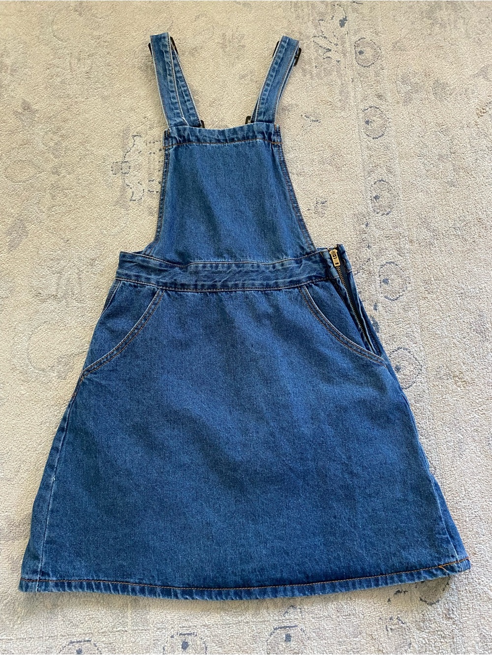 Vintage 90s Y2K Denim Overall Mini Dress Jean Jumper 8 Blue One Way